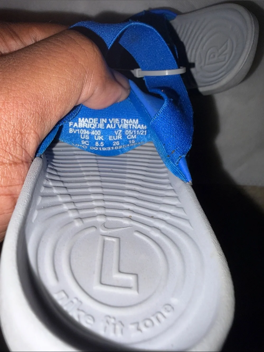 Nike Kids Royal Blue Slides with White Swoosh and Gray Footbed